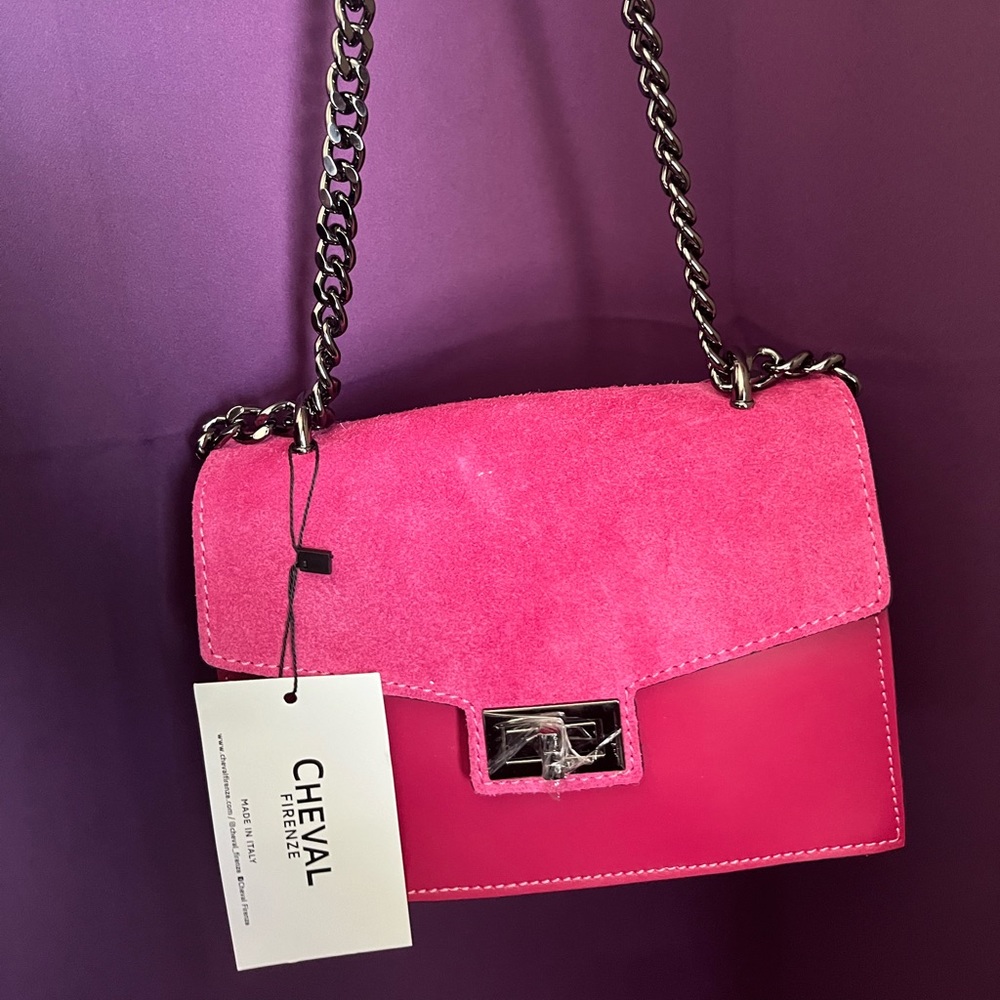 Cheval Firenze fuchsia suede flap crossbody